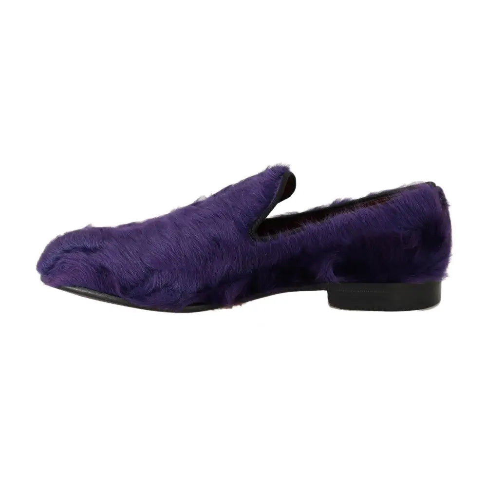 Dolce & Gabbana Purple Sheep Fur Leather Loafers