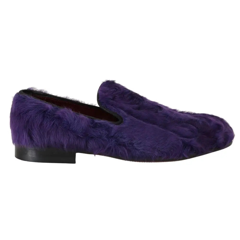 Dolce & Gabbana Purple Sheep Fur Leather Loafers