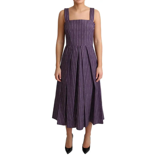 Dolce & Gabbana Purple Striped Cotton A-Line Stretch Dress