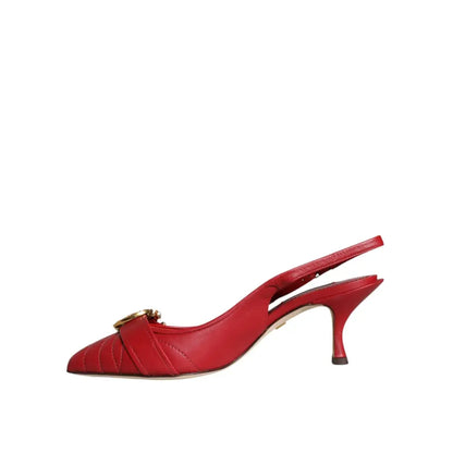 Dolce & Gabbana Red Devotion Leather Heels Slingback Shoes