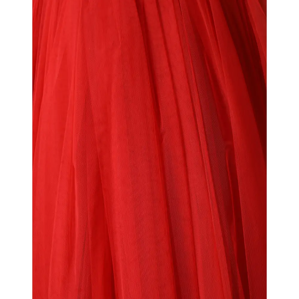 Dolce & Gabbana Red Floral Off Shoulder A-line Gown Dress