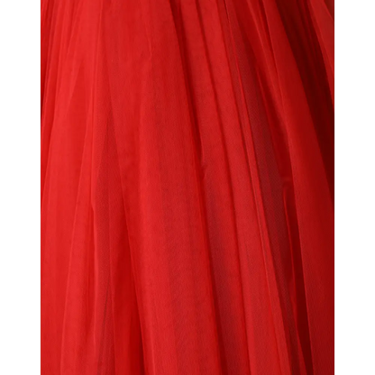 Dolce & Gabbana Red Floral Off Shoulder A-line Gown Dress