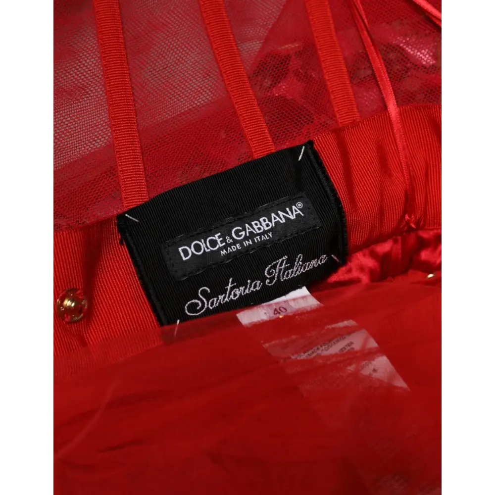 Dolce & Gabbana Red Floral Off Shoulder A-line Gown Dress