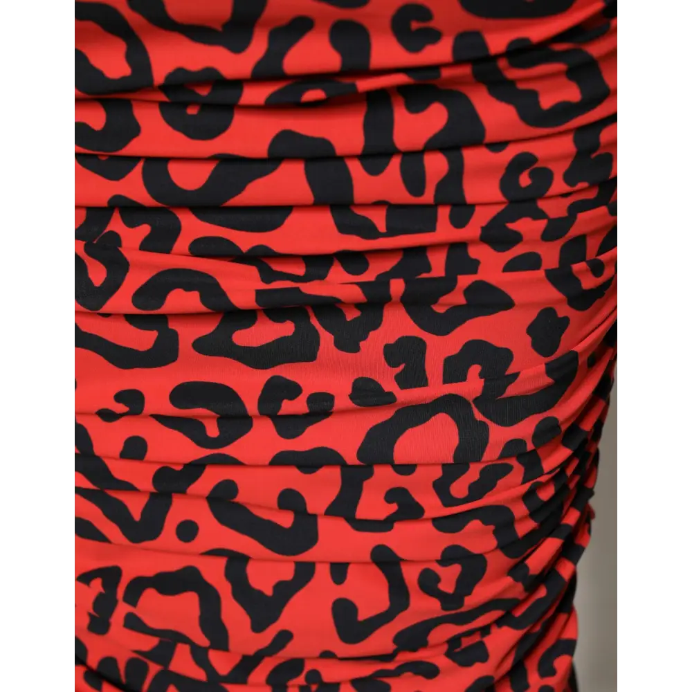 Dolce & Gabbana Red Leopard Print Nylon Sheath Midi Dress
