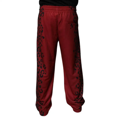 Dolce & Gabbana Red Leopard Print Polyester Men Jogger Pants