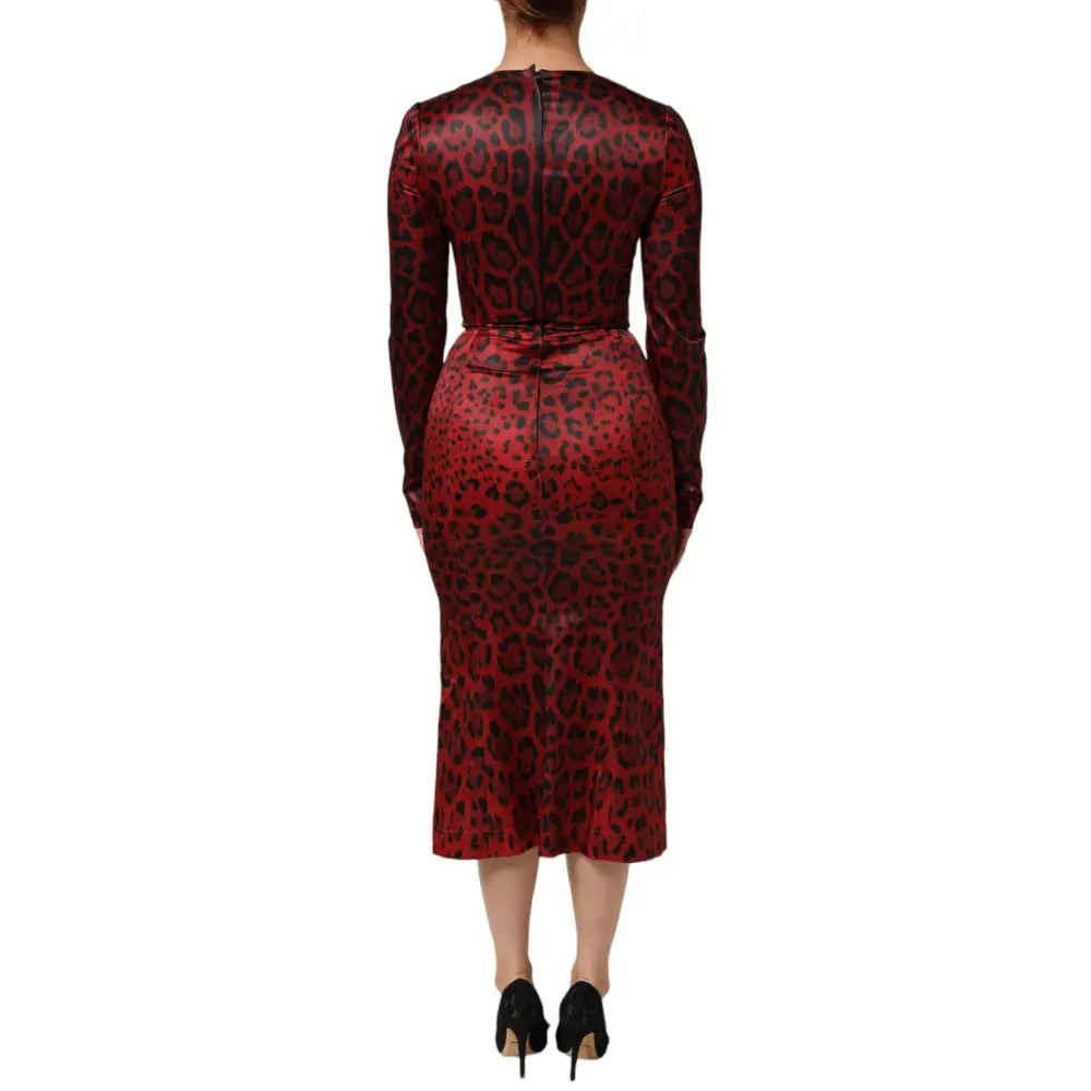 Dolce & Gabbana Red Leopard Sheath Long Sleeves Dress