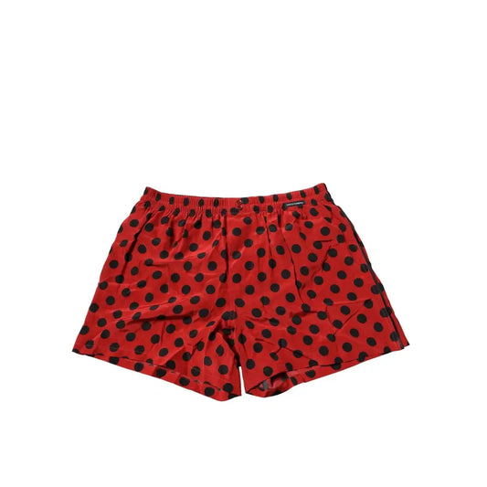Dolce & Gabbana Red Silk Polka Dot Beachwear Shorts Swimwear