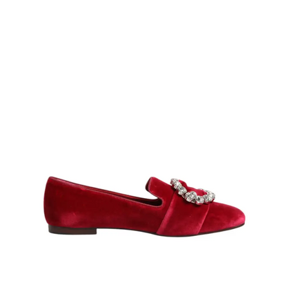 Dolce & Gabbana red velvet crystal buckle loafers med strassspænde
