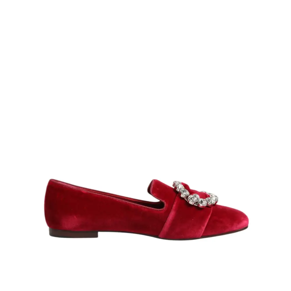 Dolce & Gabbana red velvet crystal buckle loafers med strassspænde