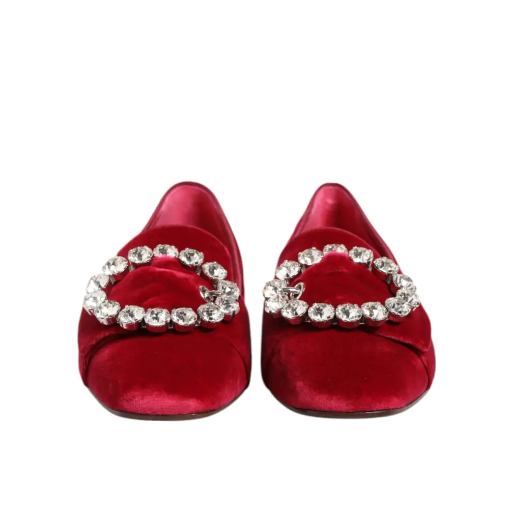 Dolce & Gabbana red velvet crystal buckle loafers med krystaller