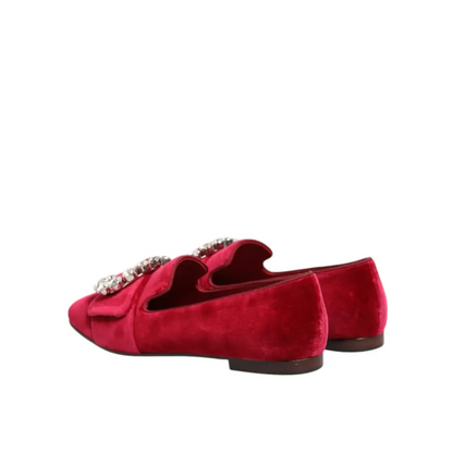 Dolce & Gabbana red velvet crystal buckle loafers med strassspænde