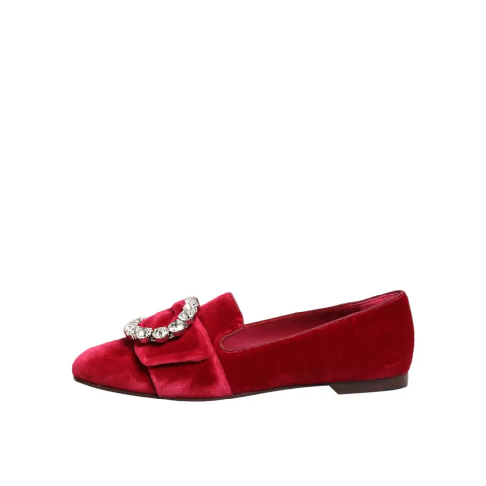 Dolce & Gabbana red velvet crystal buckle loafers med krystalbué