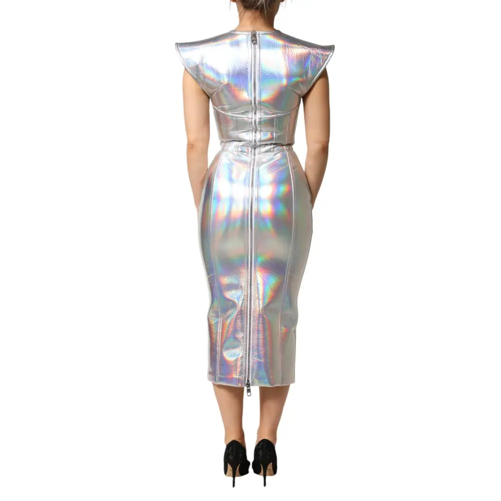 Dolce & Gabbana Silver Iridescent Bodycon Sheath Midi Dress