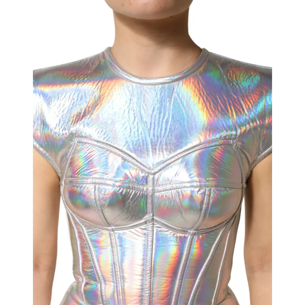 Dolce & Gabbana Silver Iridescent Bodycon Sheath Midi Dress