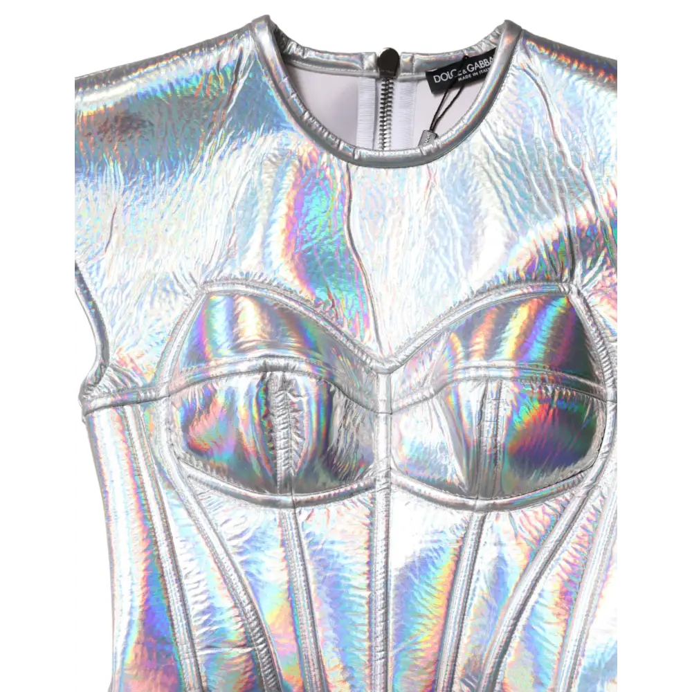 Dolce & Gabbana Silver Iridescent Bodycon Sheath Midi Dress