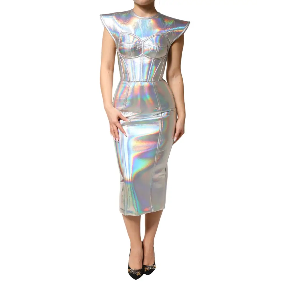 Dolce & Gabbana Silver Iridescent Bodycon Sheath Midi Dress
