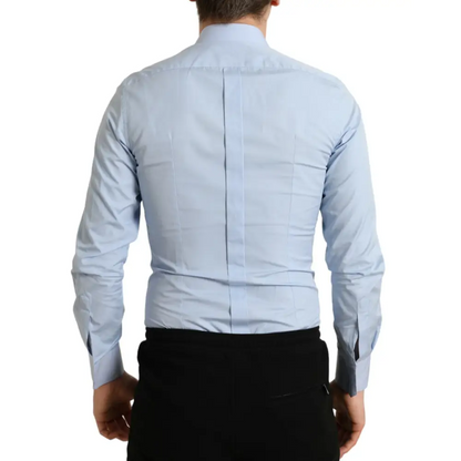 Sky blue cotton Dolce & Gabbana formal gold dress shirt, long-sleeved