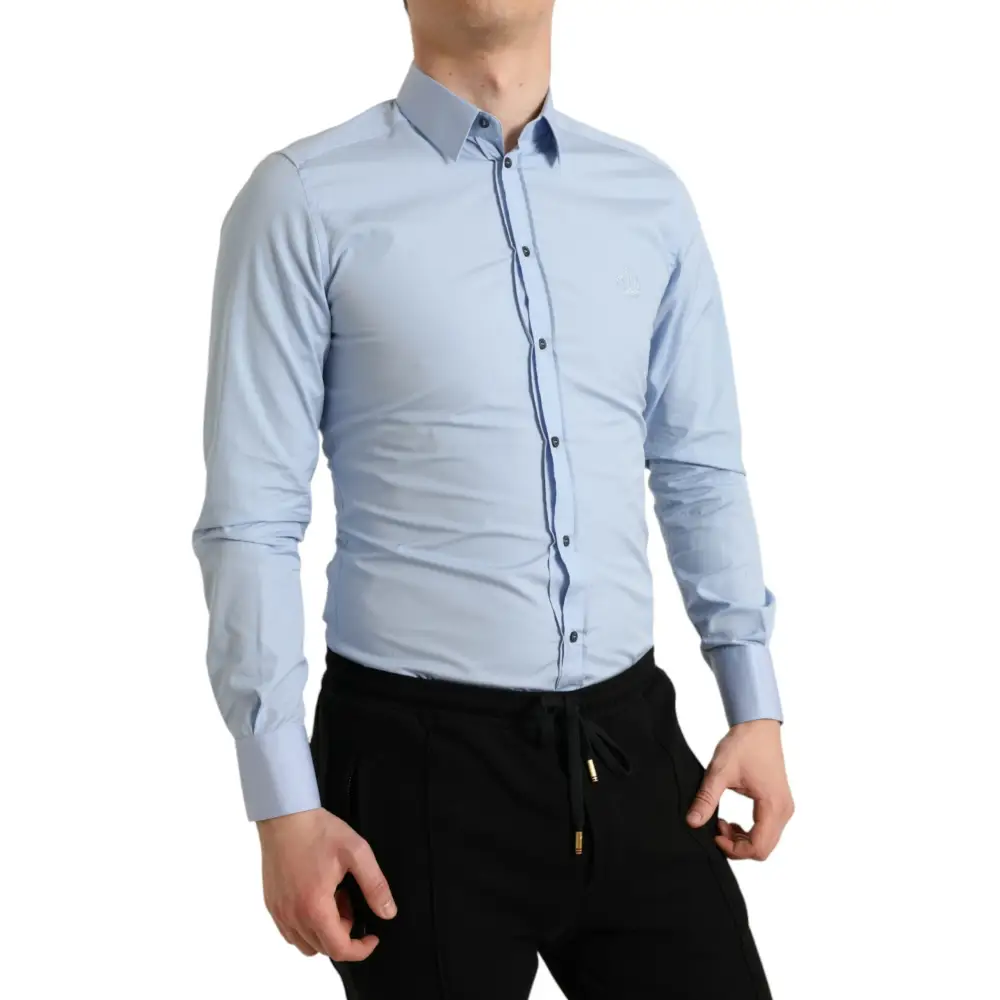 Dolce & Gabbana sky blue cotton formal gold dress shirt with long sleeves