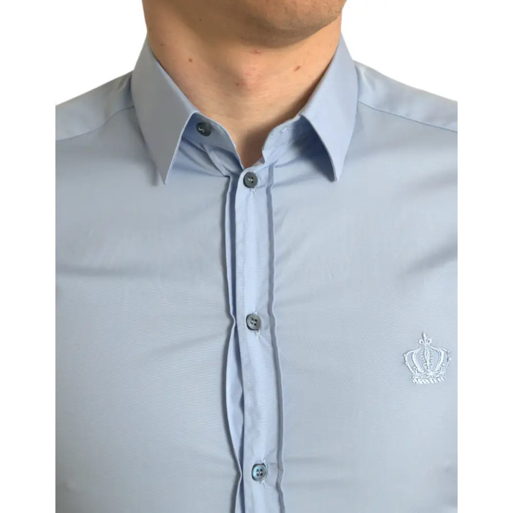 Sky blue cotton Dolce & Gabbana formal gold dress shirt with textured weave
