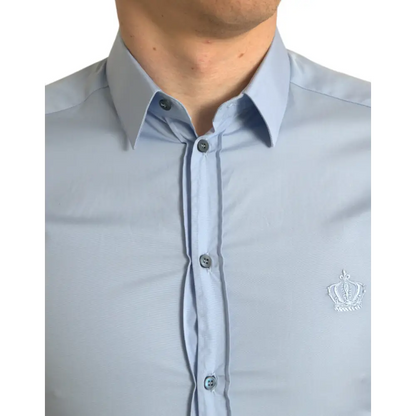 Sky blue cotton Dolce & Gabbana formal gold dress shirt with textured weave