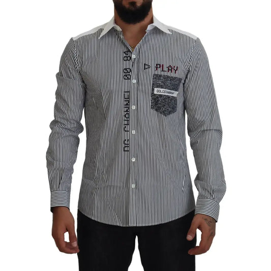 Dolce & Gabbana Slim Fit Striped Casual Shirt with Channel Motive