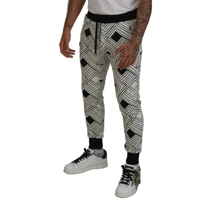 Dolce & Gabbana Sort Hvid Bomuld Bukser & Jeans Sport Bukser & Jeans