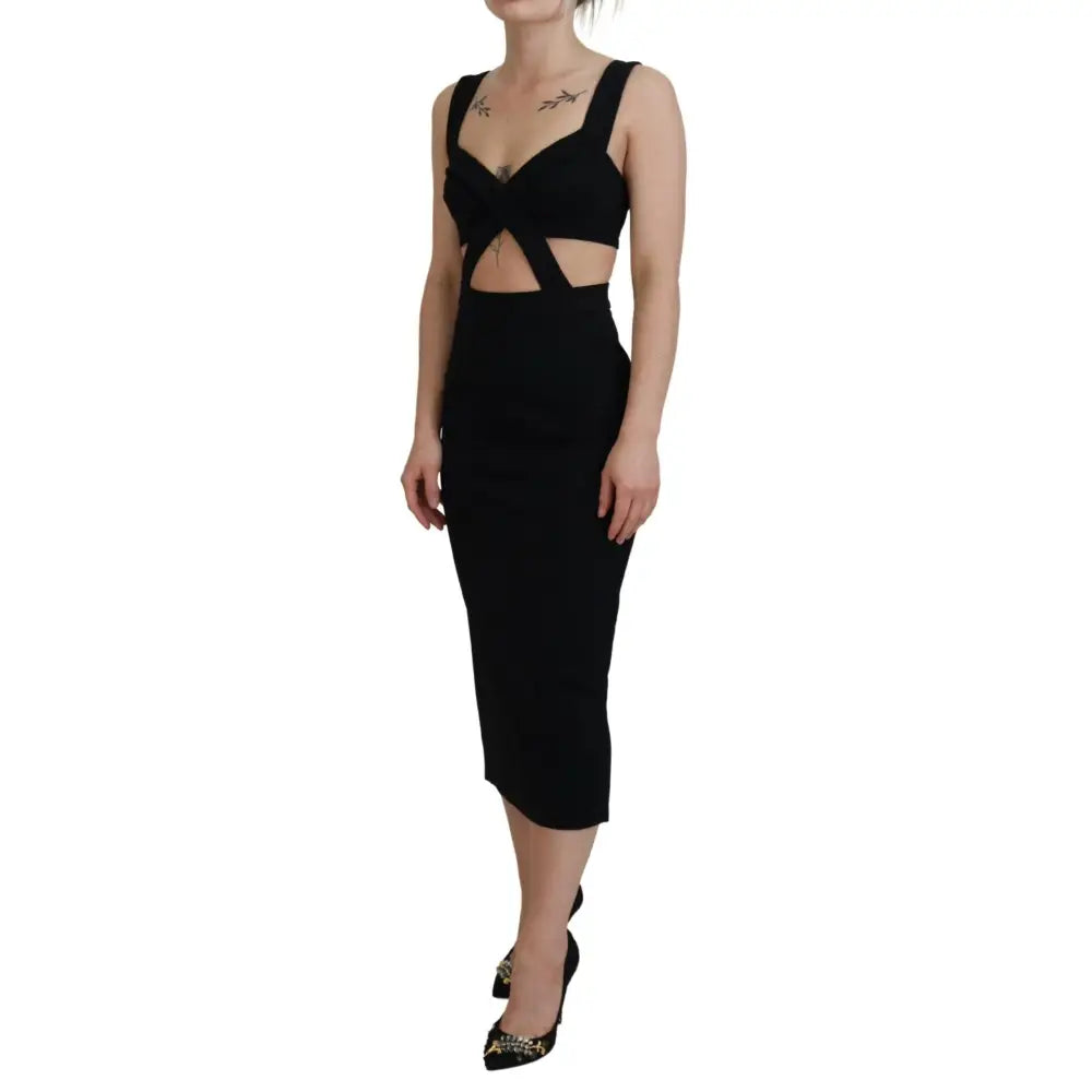 Dolce & Gabbana Sort Viscose Bodycon Sheath Midi Kjole