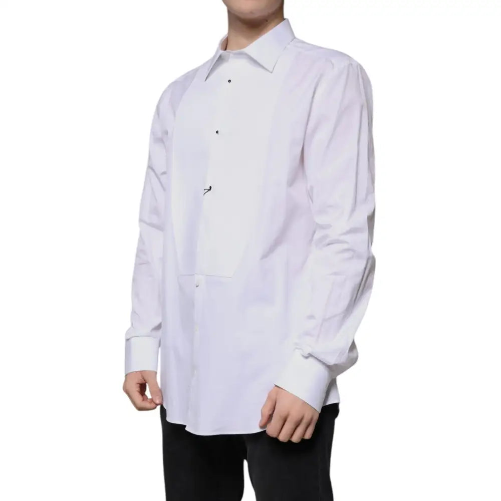 Dolce & Gabbana White Bib Cotton Poplin GOLD Formal Shirt