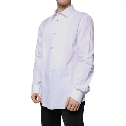 Dolce & Gabbana White Bib Cotton Poplin GOLD Formal Shirt