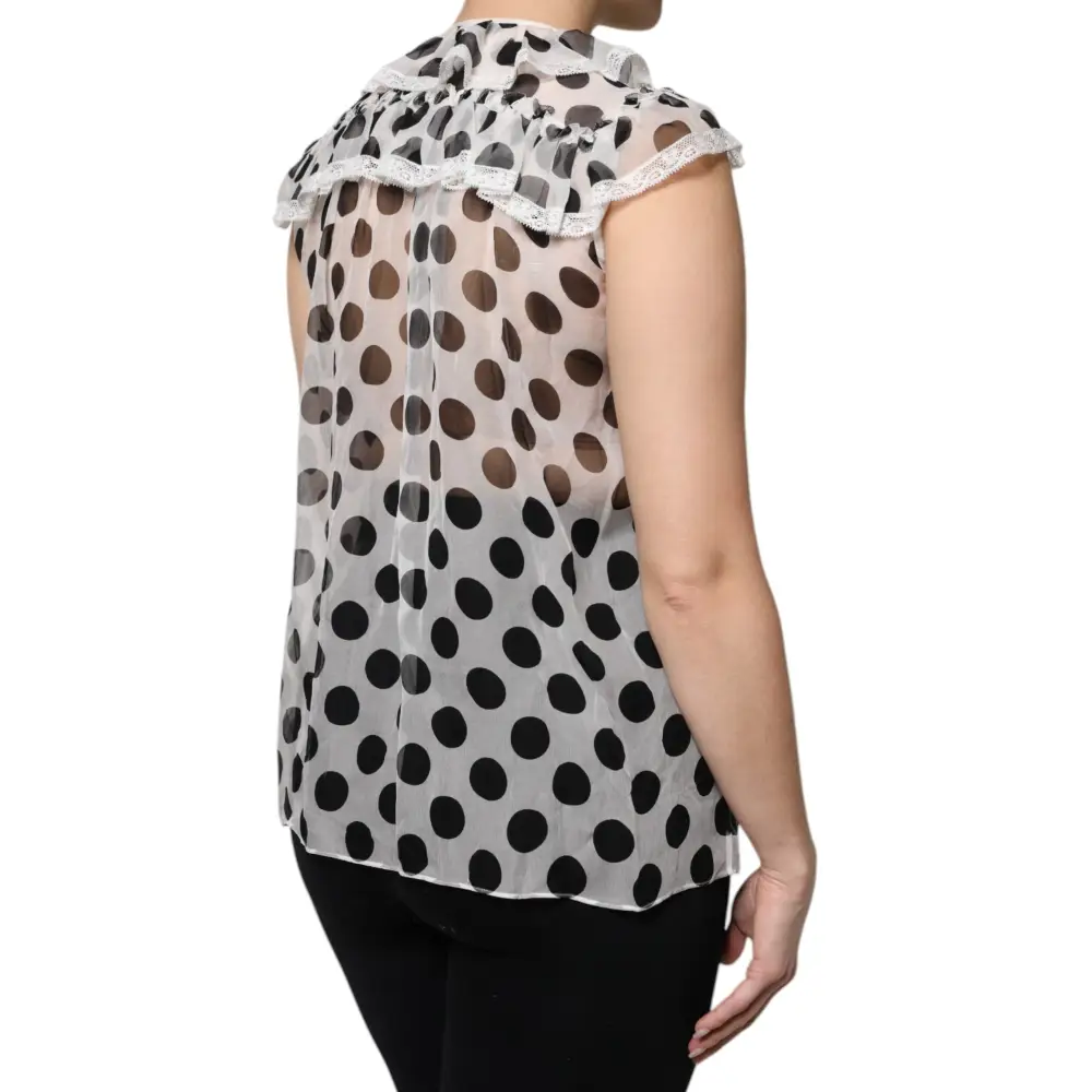 Dolce & Gabbana White Black Polka Dot Cotton Sleeveless Top - Skjorte