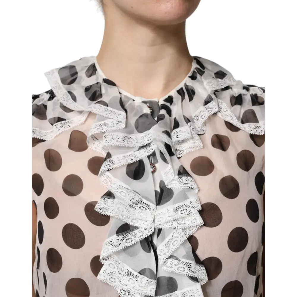 Dolce & Gabbana White Black Polka Dot Cotton Sleeveless Top - Skjorte