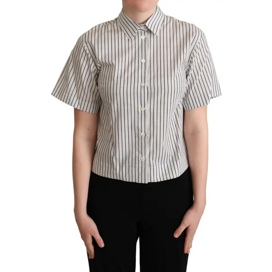 Dolce & Gabbana white black striped collared shirt with vertical stripes
