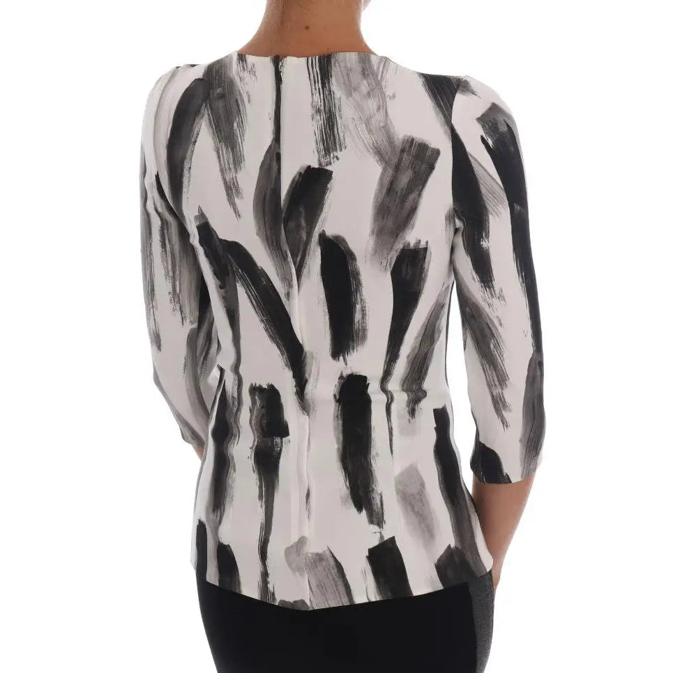 Dolce & Gabbana White Black Striped Printed Blouse Top