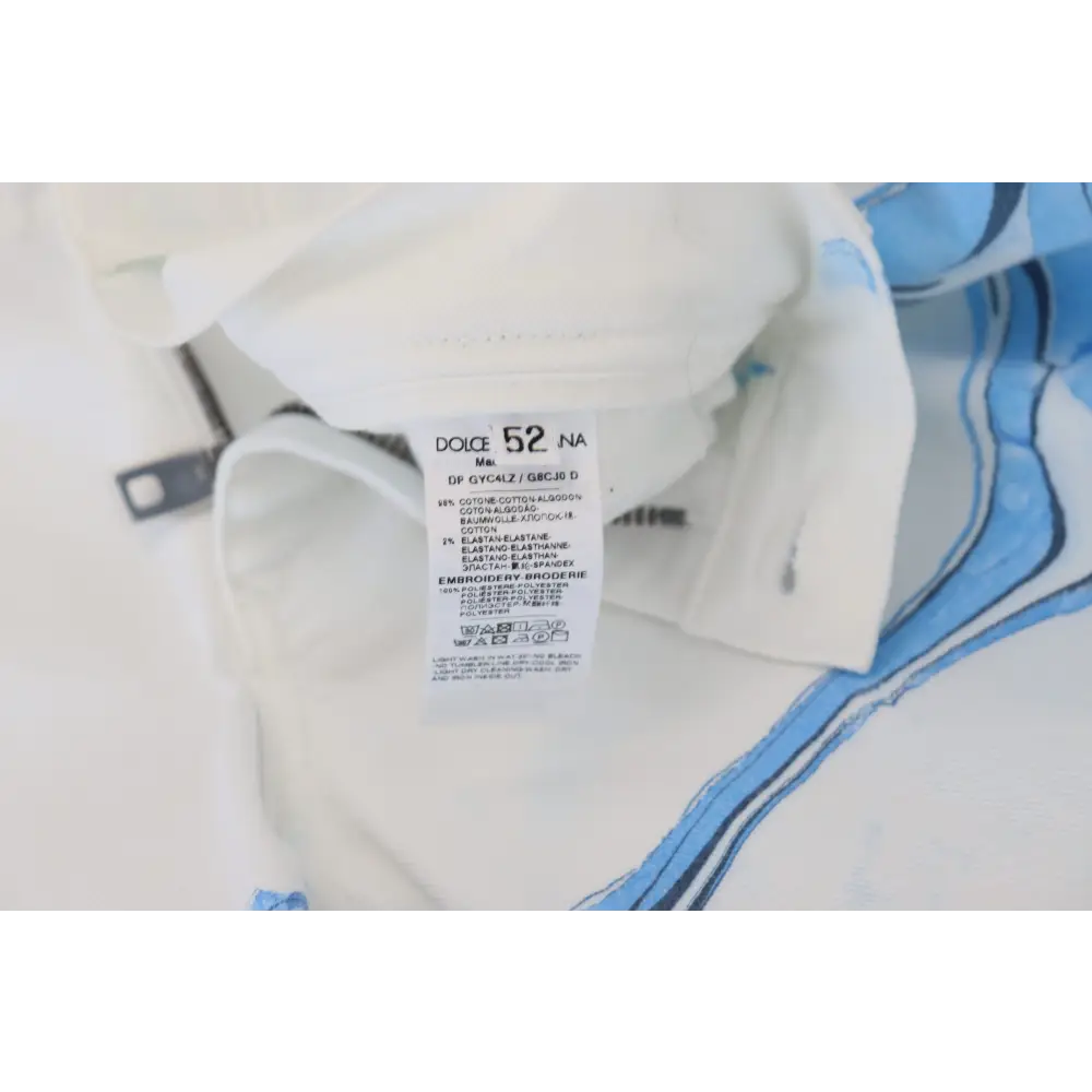 Dolce & Gabbana white blue denim cotton jeans label med blå stribet stof