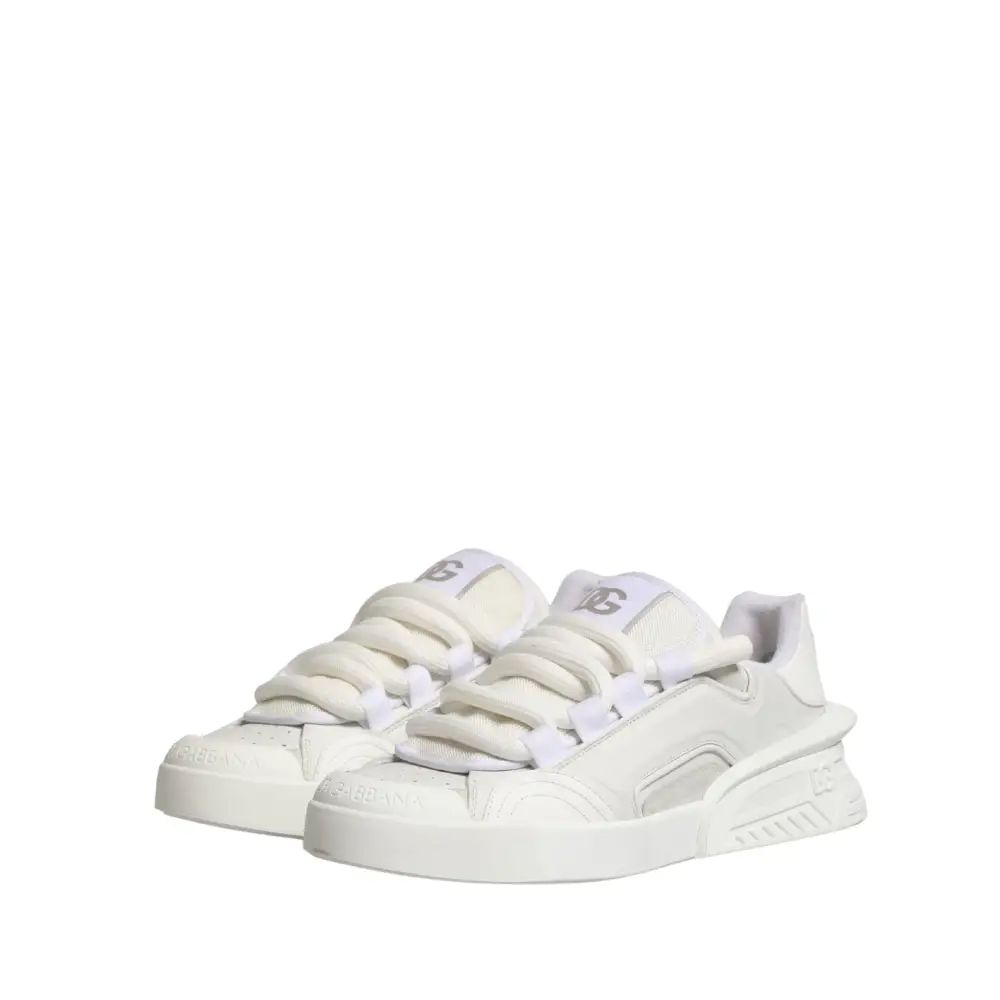 Hvide Dolce & Gabbana sneakers i kalveskindslæder med chunky sål og tekstureret overdel