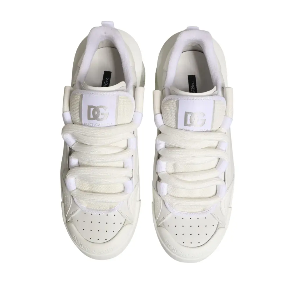 Dolce & Gabbana white calfskin leather low top sneakers with perforated toe box