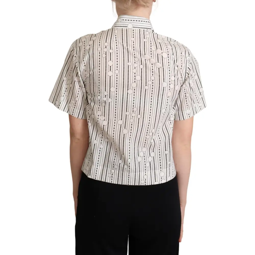 Dolce & Gabbana white circles dots collared blouse with black stripes