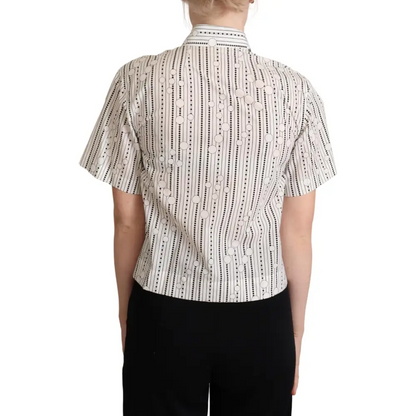 Dolce & Gabbana white circles dots collared blouse with black stripes