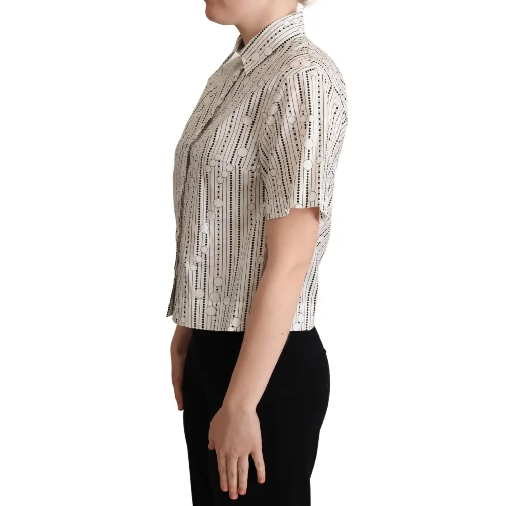 Dolce & Gabbana kvinders kortærmet bluse i creme med hvide cirkler prikker