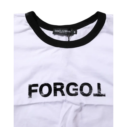 Dolce & Gabbana white cotton crew neck t-shirt med sort ribkrave og Forgol-tryk