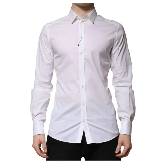 Dolce & Gabbana White Cotton GOLD Long Sleeves Formal Shirt