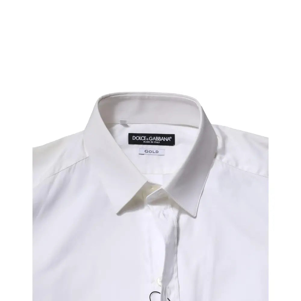 Dolce & Gabbana White Cotton GOLD Long Sleeves Formal Shirt