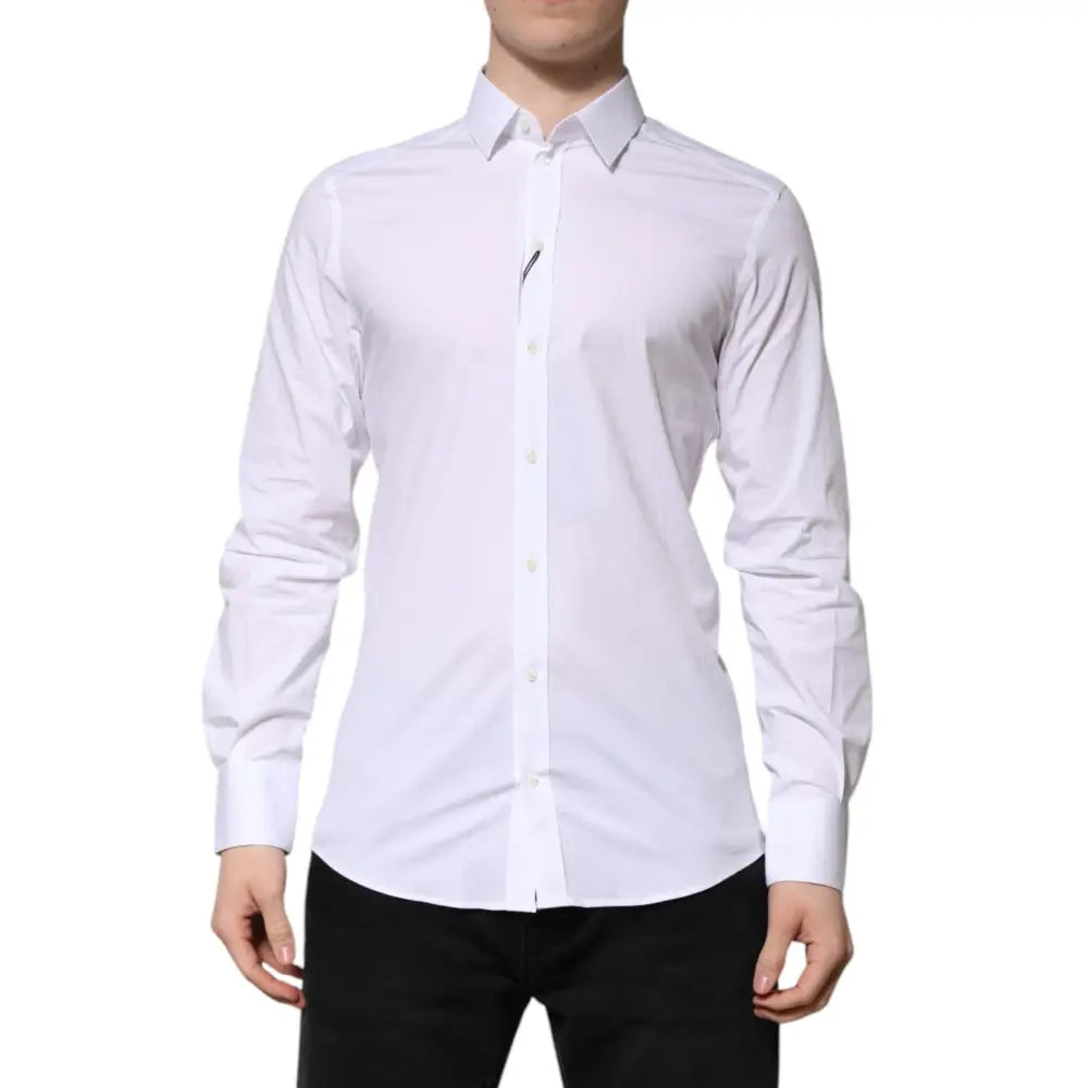 Dolce & Gabbana White Cotton GOLD Long Sleeves Formal Shirt