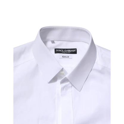 Dolce & Gabbana White Cotton GOLD Long Sleeves Formal Shirt