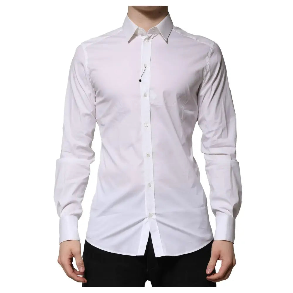 Dolce & Gabbana White Cotton GOLD Long Sleeves Formal Shirt