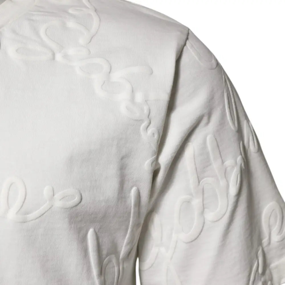 Dolce & Gabbana White Cotton Logo Embossed Crew Neck T-shirt