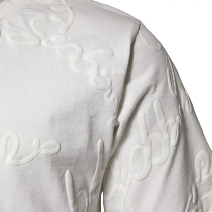 Dolce & Gabbana White Cotton Logo Embossed Crew Neck T-shirt