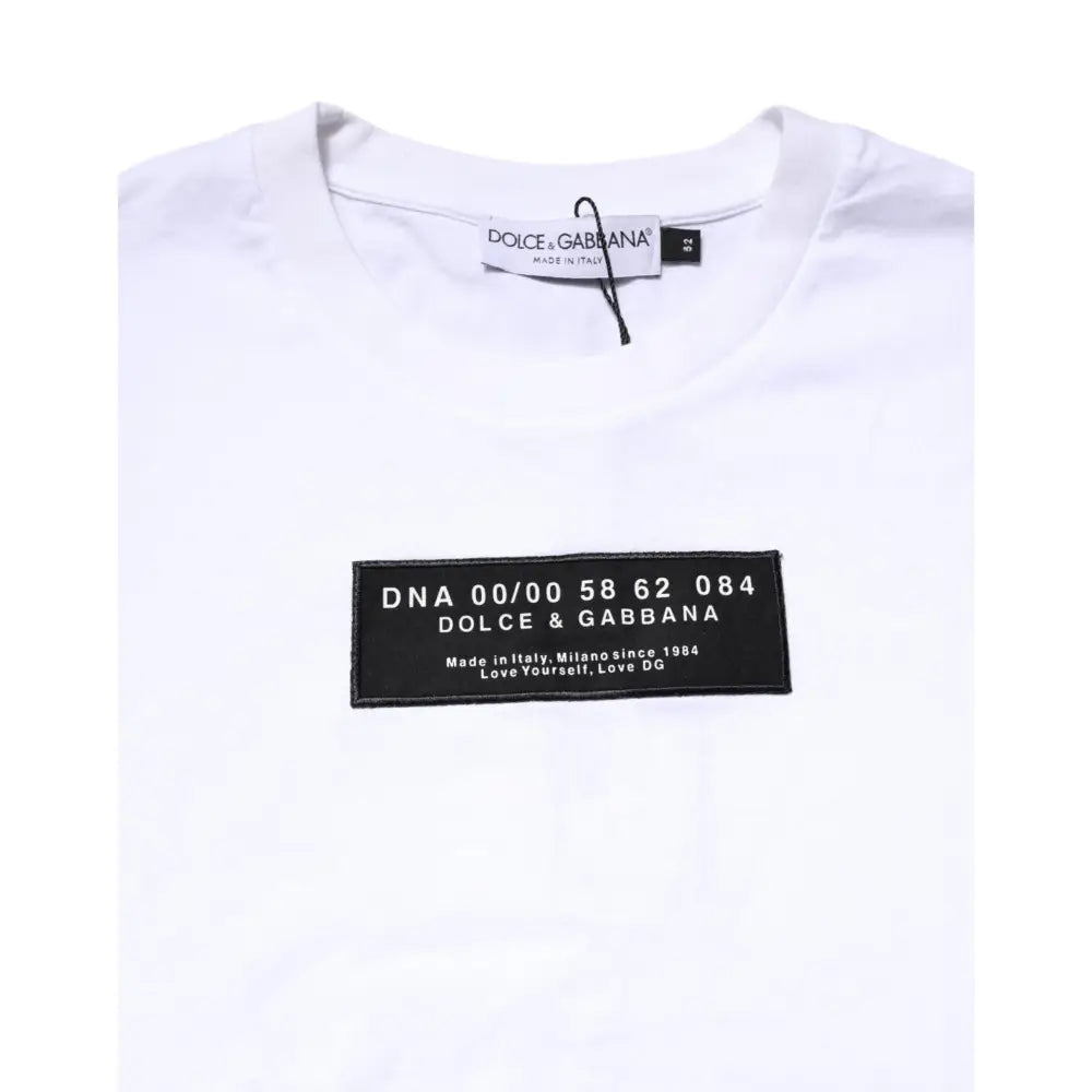 Dolce & Gabbana White Cotton Logo Patch Crew Neck T-shirt