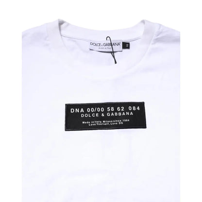 Dolce & Gabbana White Cotton Logo Patch Crew Neck T-shirt