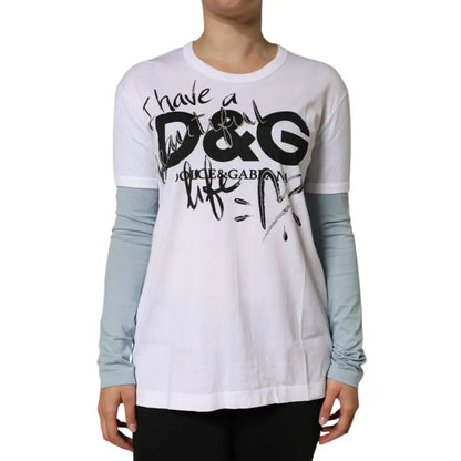 Dolce & Gabbana White Cotton Logo Print Round Neck T-shirt
